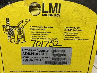 LMI Milton Roy Metering Dosing Pump AD841-A28HI Autoprime New In Box