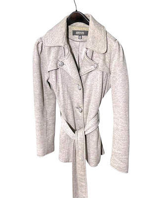 KENNETH COLE REACTION Womens (S) Gray Zip-Up Jacket Cotton-Blend Pea Coat Belted
