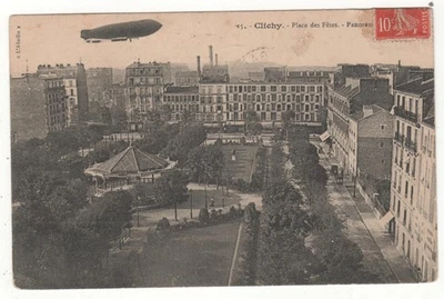 RARE CPA 92 - CLICHY : PLACE DES FÊTES - Ballon-Dirigeable (HAUTS-DE-SEINE) 1909 - Photo 1/4