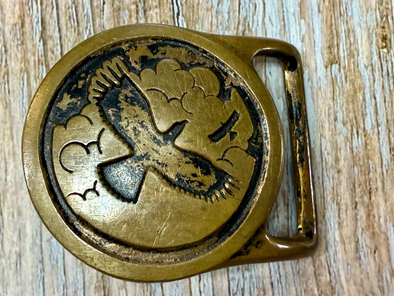 Valleau Studio Tech Ether Flying Eagle's Solid Brass 70's Round Belt Buckle 