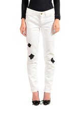Just Cavalli Women's White Straight Leg Distressed Look Jeans US S IT 40