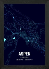 Aspen Midnight City Map Framed Wall Art Poster Canvas Print Picture