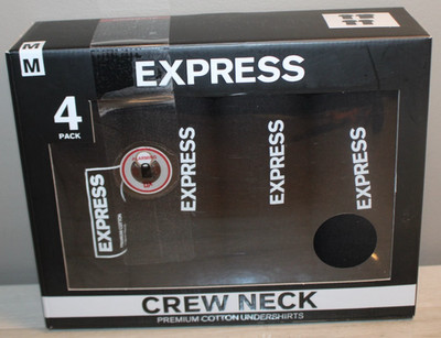 EXPRESS 4-PACK BLACK CREW NECK COTTON UNDERSHIRTS SIZE MEDIUM (32-34'') NEW