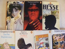 7 vintage paperback penguin books; h.e bates, kingsley amis, daphne du maurier,