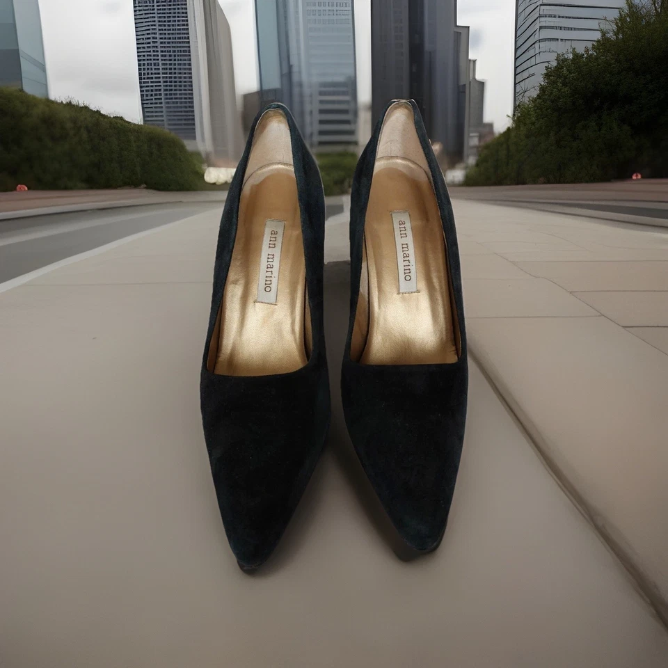 Zapatos de tacón Ann Marino clásicos de gamuza negros sin cordones para mujer talla 7 1/2 estrechos Foto 2 de 4