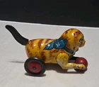 Vtg Marx Kitty Kat Tin Litho Toy Lever Action Tail Chasing A Ball Cat Kitten