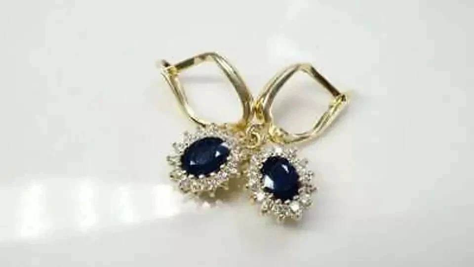 3.50Ct Oval Cut Lab Created Blue Sapphire Drop/Dangle Earring 14K Yellow Gold Fn - Image 4 of 4