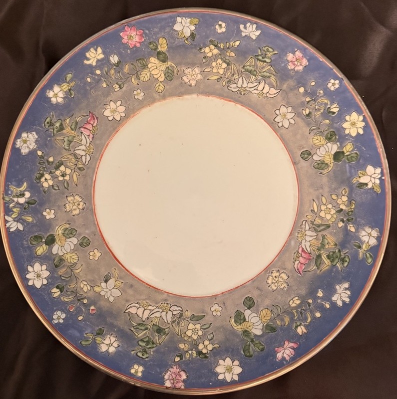 Antique Qing Dynasty Chinese Hand-Painted Charger Plate Marked Under Glaze LG