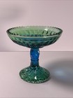 Vintage Jeannette Glass Compote Blue Green Ombre Footed Pedestal Candy Dish