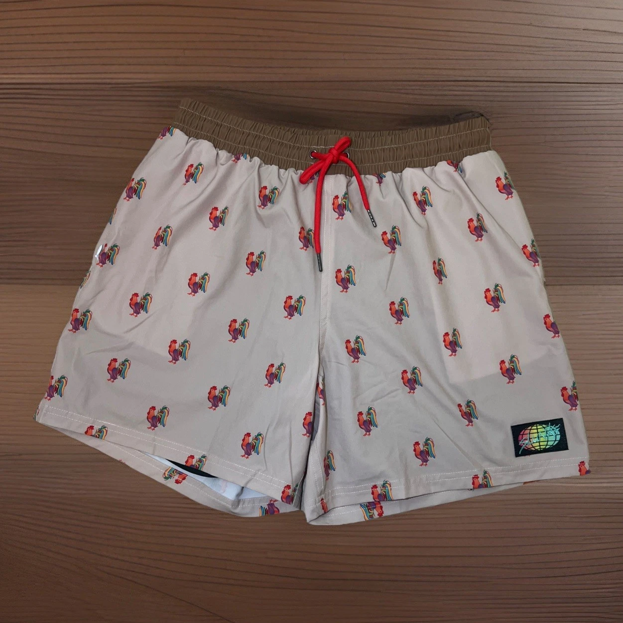 SLUNKS Men's Medium Little Richard Rooster Shorts With Red Drawstring