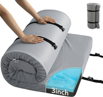 Memory Foam Camping Cot Mattress Pad 3 Inch 72x24 Waterproof Gray