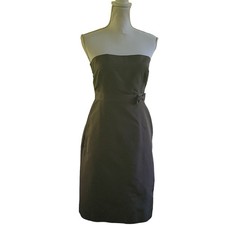 J Crew Emma Women's Silk Dress Size P10 Brown Silk Faille Bow Strapless‎ Zipper