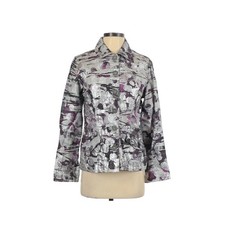 CHICO'S Metallic Painted Linen Full Button Blazer Jacket Womens Sz 0 / US Small