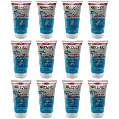 Pack of (12) New Garnier Pure Active 3 In 1 Cleansing Gel 150ml