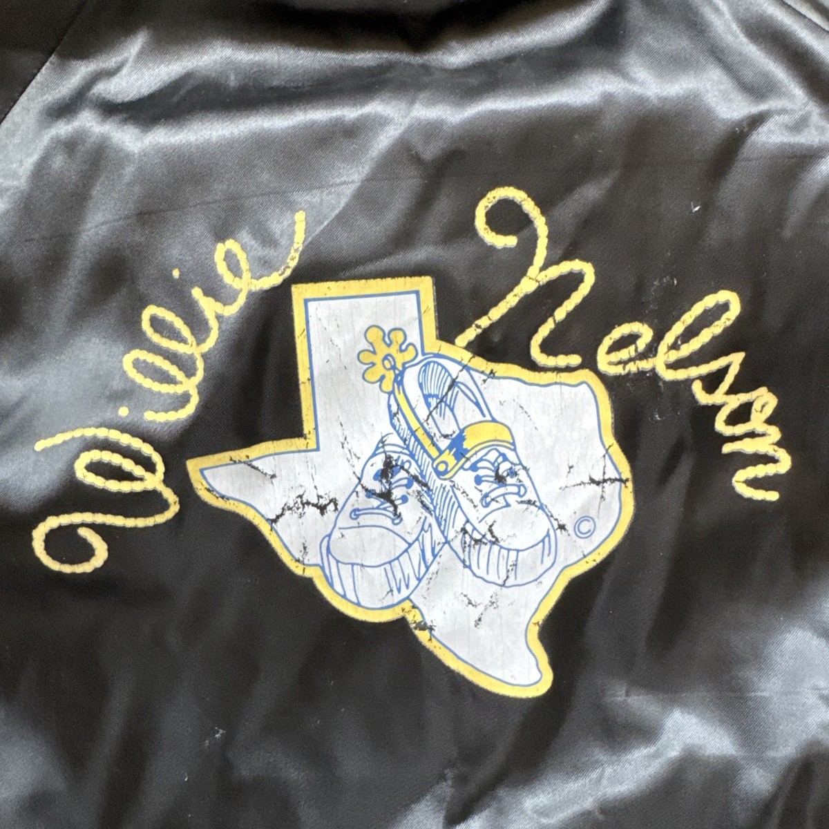 Vintage 1970s 1980s Willie Nelson Black Satin Tour Jacket MEDIUM