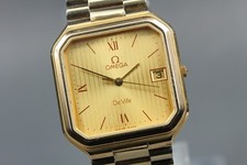 Vintage 1980s Omega De Ville Cal.1430 Gold Date Roman Quartz Men's Watch JAPAN