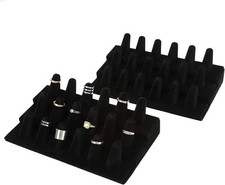 2 Pack Finger Ring Display Black Velvet 18 Slot Jewelry Counter Showcase Storage