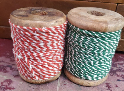 2 Spools Of Handcrafted in India Twisted String On A Wooden Spool DY65