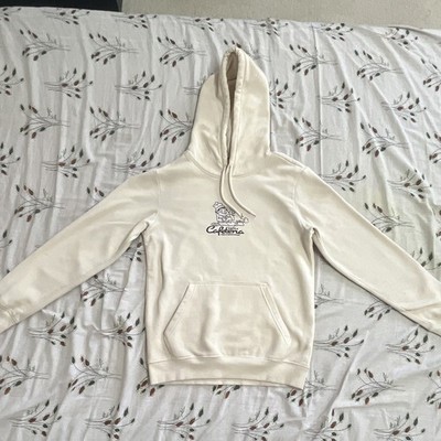 H&M Beige Graphic Print Pullover Hoodie S Long Sleeve Drawstring Pockets