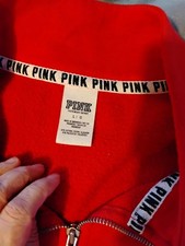 PINK Victoria's Secret PINK Red 1/4 Zip Fleece Sweatshirt Women's Size L Logo