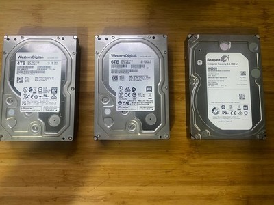 Lot of 3.5'' SATA Hard Drives, Seagate 1x6TB & Western Digital 1x6TB 1x4TB