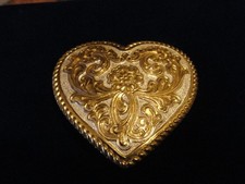Vintage Crumrine Heart Shaped Ornate Cutout Silver Bronze Color Belt Buckle