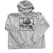 Vans Floral Hoodie Gray Off The Wall Logo Sweatshirt Womens M