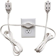 Twin Extension Cord Power Strip, 12ft Cord - 6 feet on Each Side, 6 Outlets