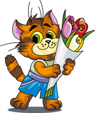 Funny Cat Flowers Cartoon Car Bumper Sticker Decal 5" x 5"