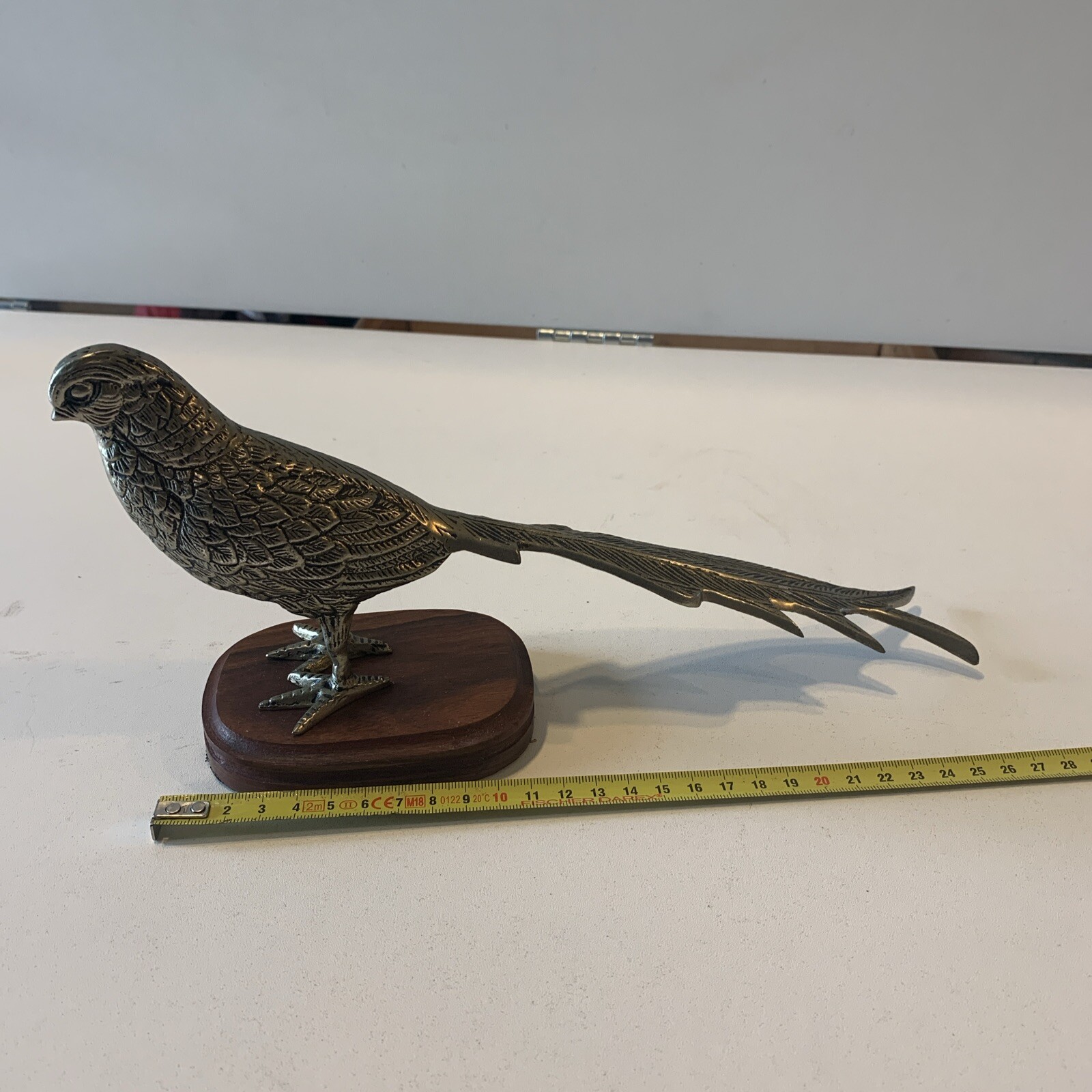 Statuette Faisan Métal Sur Socle Bois 25cm AK