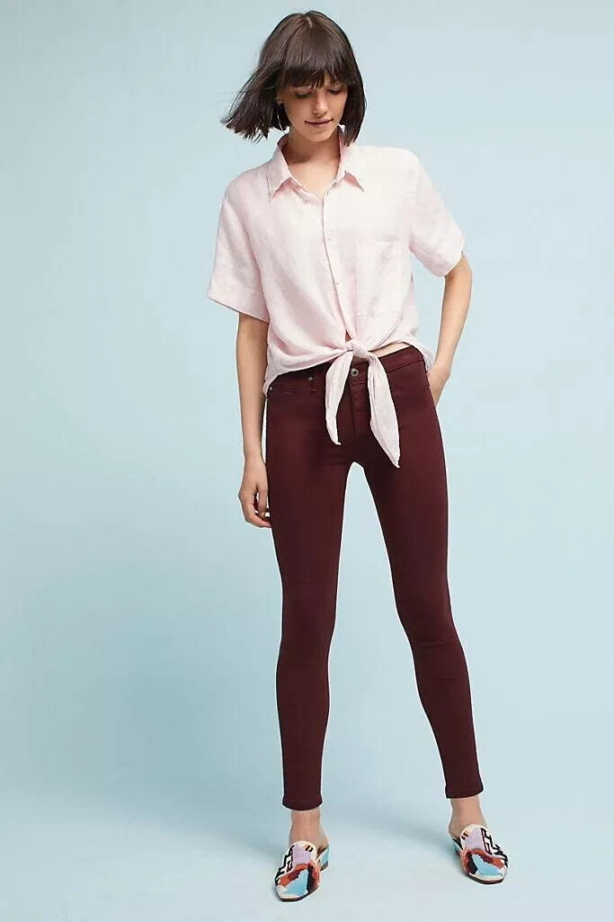 Anthropologie AG Adriano Goldschmied Sateen Skinny Jeans Burgundy Womens Size 29 thumbnail 4
