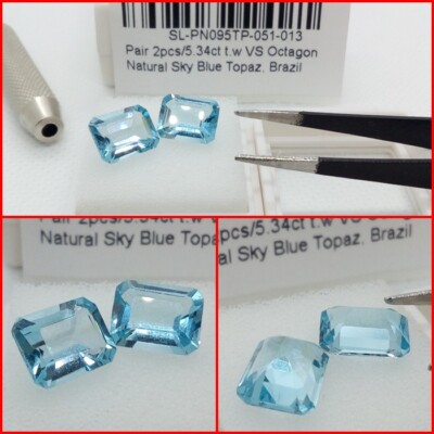 Pareja de Topacios Azul Cielo Brasil 5.34 Cts.