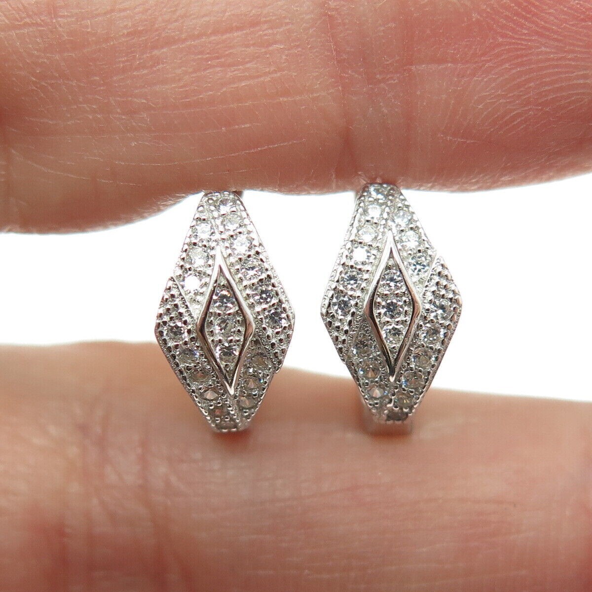 925 Silver Diamond Huggie Hoops 14K White Gold Plated
