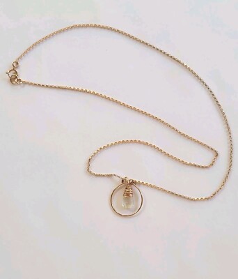 Delicate 14k Gold Filled Rose Gold Pendant Necklace Pale Aqua Stone, 18 3/4'' 