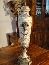 Deckelvase Porzellan Bronze Prunkvase Antik Barock Luxus Vase Urne Pokal Widder