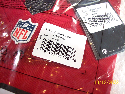 100% AUTHENTIC NWT NIKE YOUTH MEDIUM (10-12) 49ERS #13 PURDY FOOTBALL TB JERSEY - Picture 4 of 7
