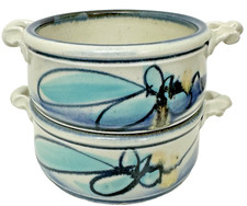 VTG Australian Studio Pottery Soup Bowls / Ramekins – Hand Painted Stoneware x2