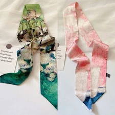 Four Art Painting Neck Head Hair Band Women Scarf New Double-sided Design Trend