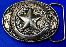 The Great State of Texas - Flag  Star Vintage Gold Color USA made Belt Buckle