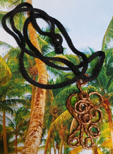 Artisan Copper Wire Wrapped Green Glass Bead Pendant Necklace