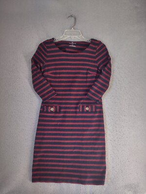 Talbots Womens Dress SP Petite Purple Striped Cotton 3/4 Sleeve