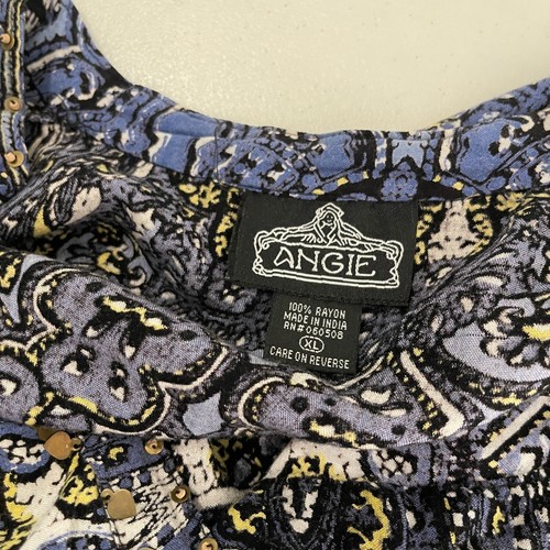 Angie Blouse Women's XL V-Neck Beaded 3/4 Sleeve Boho Printed Top - Picture 7 of 8