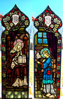 Pair of Antique Church Stained Glass Windows depicting Saint Anne teaching Mary