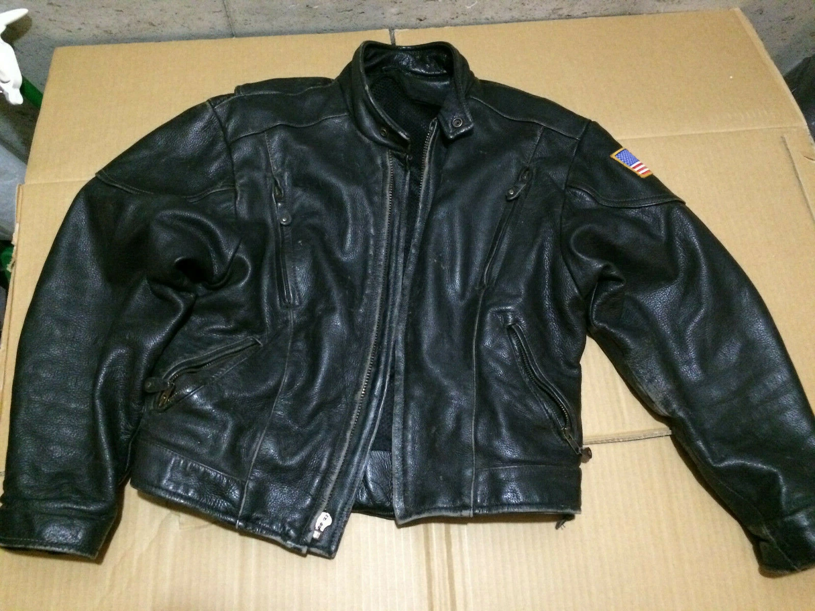 Harley Davidson XL Black Leather Moto Zip Motorcycle Jacket NO Liner