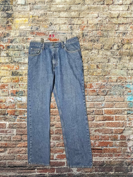 TOMMY HILFIGER Mens Relaxed Fit 36x32 Jeans with Leather Patch Y2K Vintage Style