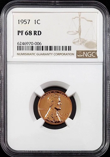 1957 Proof Lincoln Cent certified PF 68 RD by NGC!  sku 70006