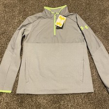 Boys Under Armour 1/2 Zip Coldgear Fleece Pullover Gray Lime Green Youth Med M