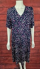 Kaleidoscope Navy Spotted Faux Wrap V Neck Half Sleeve Stretch Dress Size 16