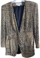 Womens Size 6 Leopard Print One Button Career Casual Shoulder Pad Blazer Jacket