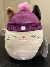 NWT Squishmallow CAM the Calico Cat Purple Beanie Hat 7" Winter Squad 7-8 NEW